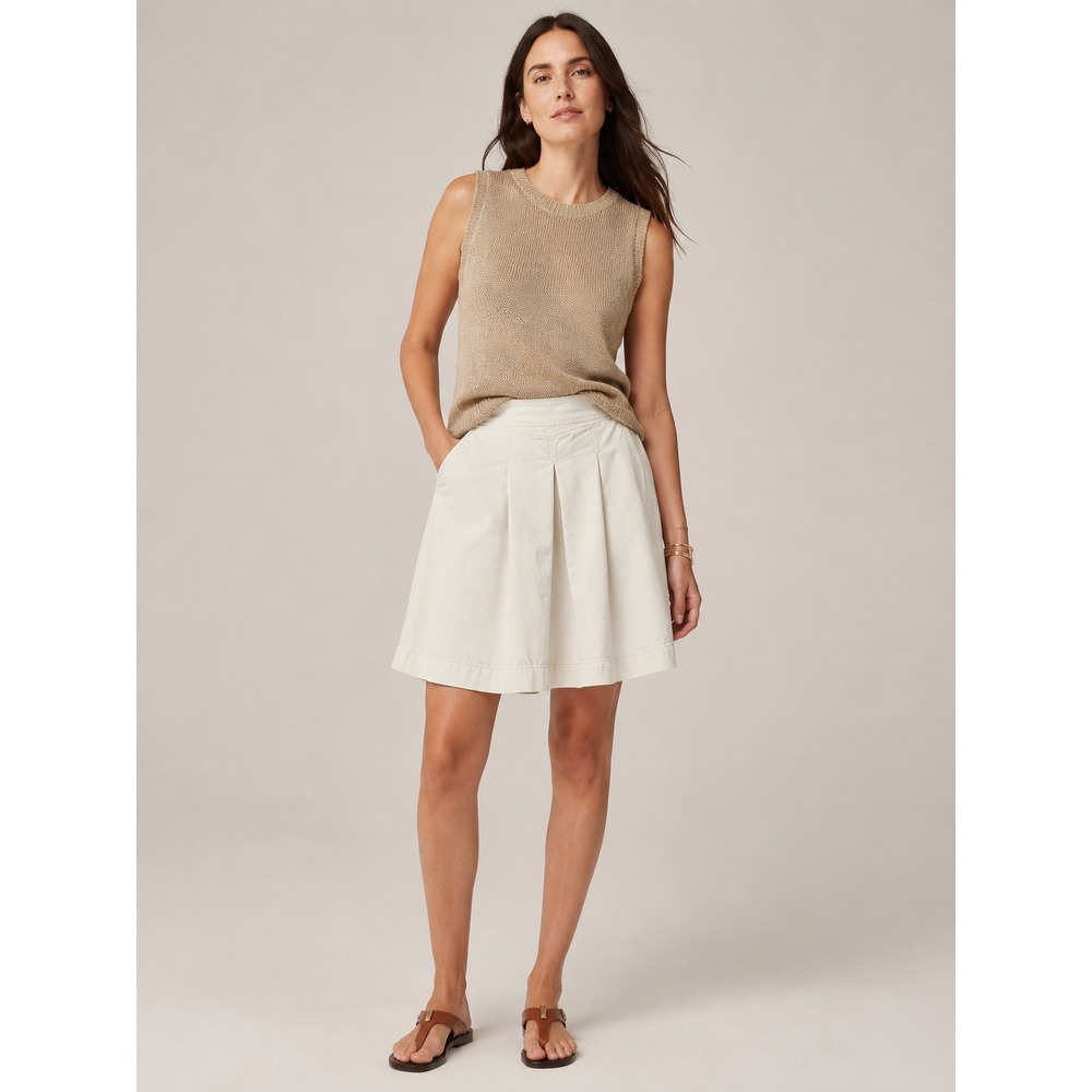 J. Crew Women Chino Skirt Size 6 Beige Pleated Cotton Twill Preppy Mini FLAW